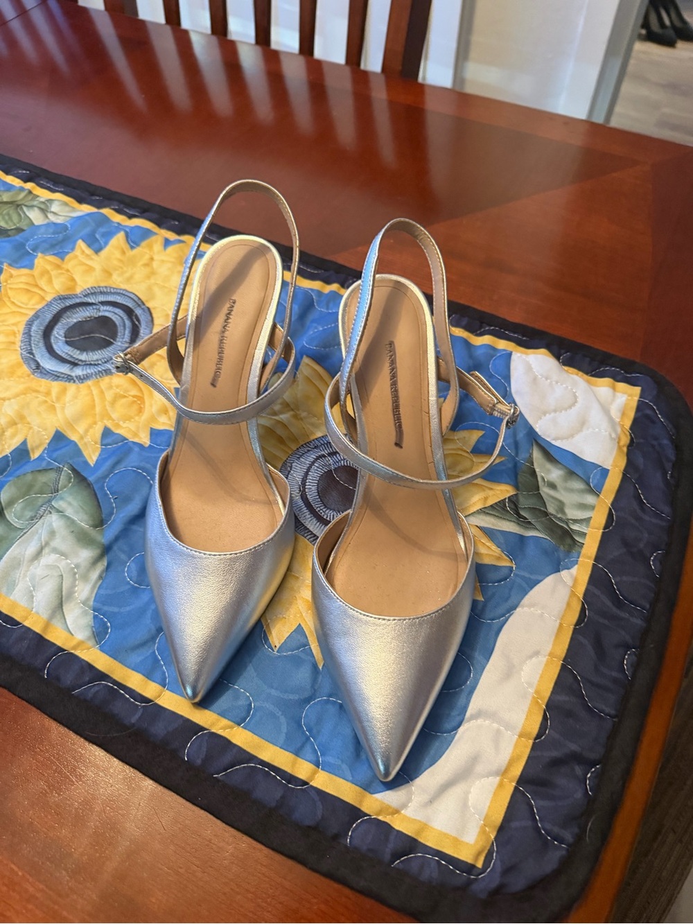 Banana Republic Silver Pointed-Toe Slingback Heels-Clearance- NWOT